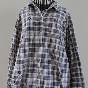 Floral embroidered flannel